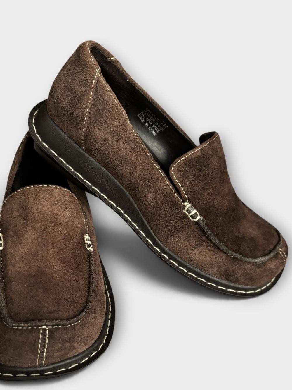 Passports Brown Suede Leather Square Toe Capsule Minimalist Career Loafers Sz 7